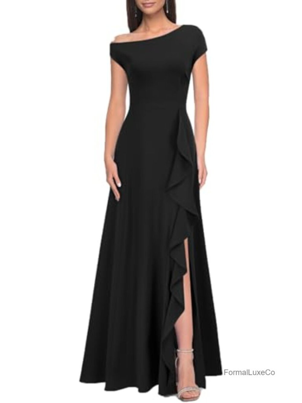 One Shoulder Ruffle Formal Dress Sexy Split Long Cocktail Party Dress